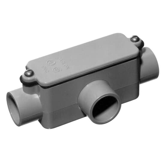 Type T Conduit Body, Volume 4 Cubic Inches, Size 1/2 Inch, Length 3-7/32 Inches, Material PVC, Color Gray, For use with Schedule 40 and 80 Conduit, Pack of 10