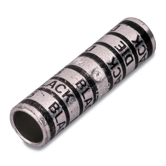 Copper Two-Way Splice, Long Barrel, Max 35kV, Wire Size #8 AWG, Length 1.75 Inches, Diameter 0.27 Inch, Tin Plated, Die Code 21, Die Color Code Red