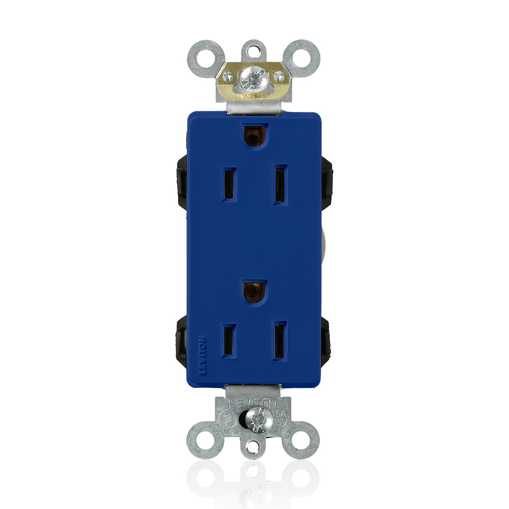15 Amp, 125 Volt, Modular Receptacle, Narrow Body, Decora Plus, Nylon, Blue