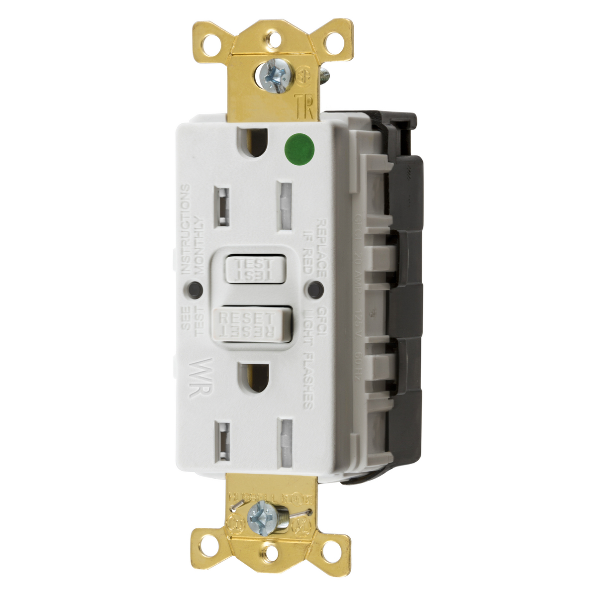 Straight Blade Devices, SnapConnect Receptacle, GFCI, Tamper and Weather Resistant, Commercial Hospital Grade, Self Test, 15A 125V, 2-Pole 3-Wire Grounding, 5-15R, White