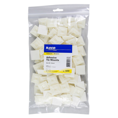 Adhesive Nylon Cable Tie Mounting Base, 3/4in x 3/4in, Natural Color, Bag of 100