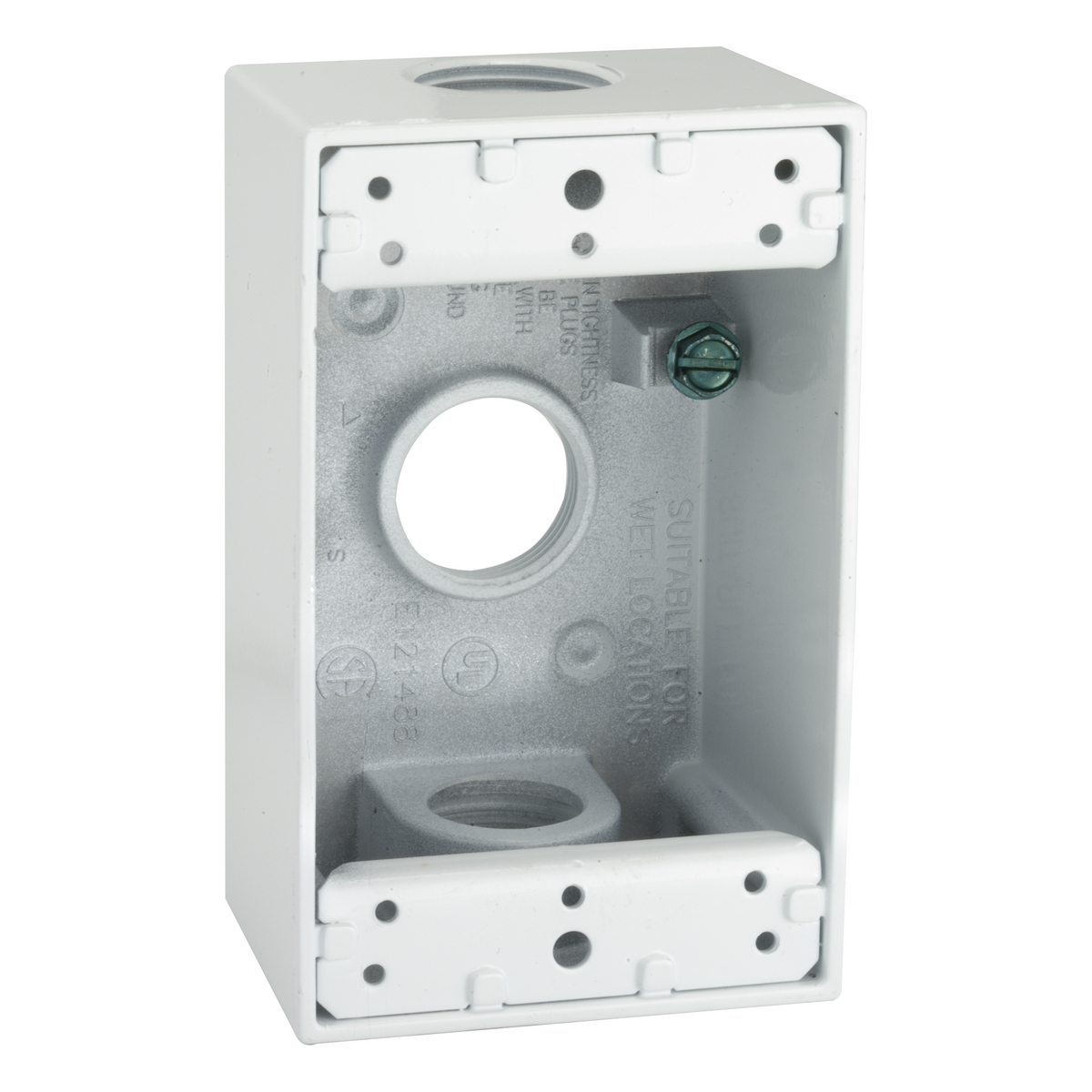 1G WEATHERPROOF BOX (3) 3/4 IN. OUTLETS - WHITE