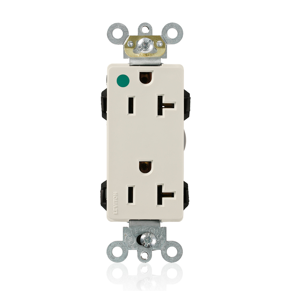 Lev-Lok Decora Plus Duplex Receptacle Outlet, Extra Heavy-Duty Hospital Grade, Smooth Face, 20 Amp, 125 Volt, Modular, NEMA 5-20R, 2-Pole, 3-Wire, Self-Grounding - Light AlmondMating Lev-Lok Wiring Module Required for Use