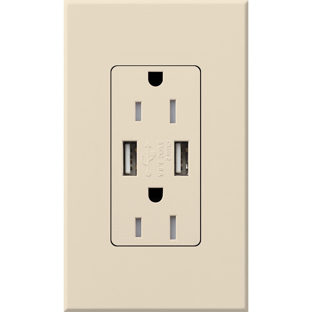 Architectural style, tamper-resistant USB receptacle, 125V, 15A in light almond