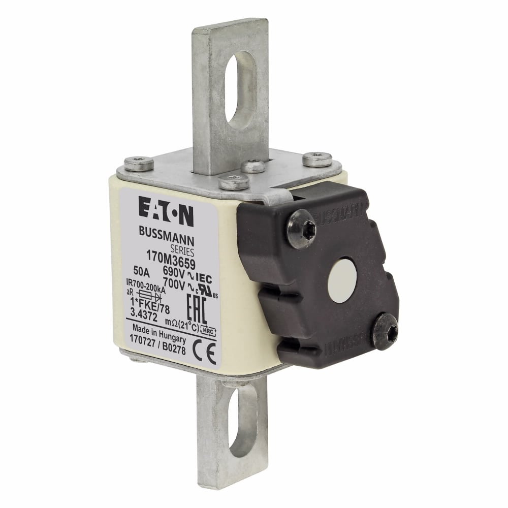 Fuse-link, high speed, 50 A, AC 690 V, compact size 1, 45 x 59 x 110 mm, aR, IEC, UL, single indicator