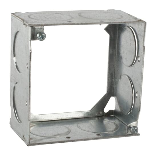 Square Box Extension Ring, 30.3 Cubic Inches, 4 Inch Square x 2-1/8 Inch Deep, 1 Inch Knockouts, Pre-Galvanized Steel