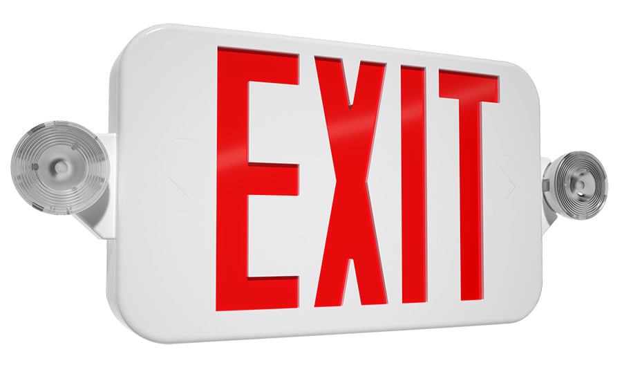 EXIT/EM COMBO MANUAL TEST THERMOPLASTIC WHITE RED LETTERS UNV FACE REMOTE CAPABLE 2-HEADS