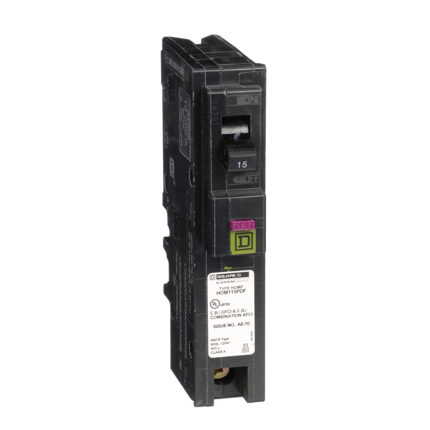 HOM115PDFC Homeline Circuit Breaker, 15 Amp, 1 Pole, 120V
