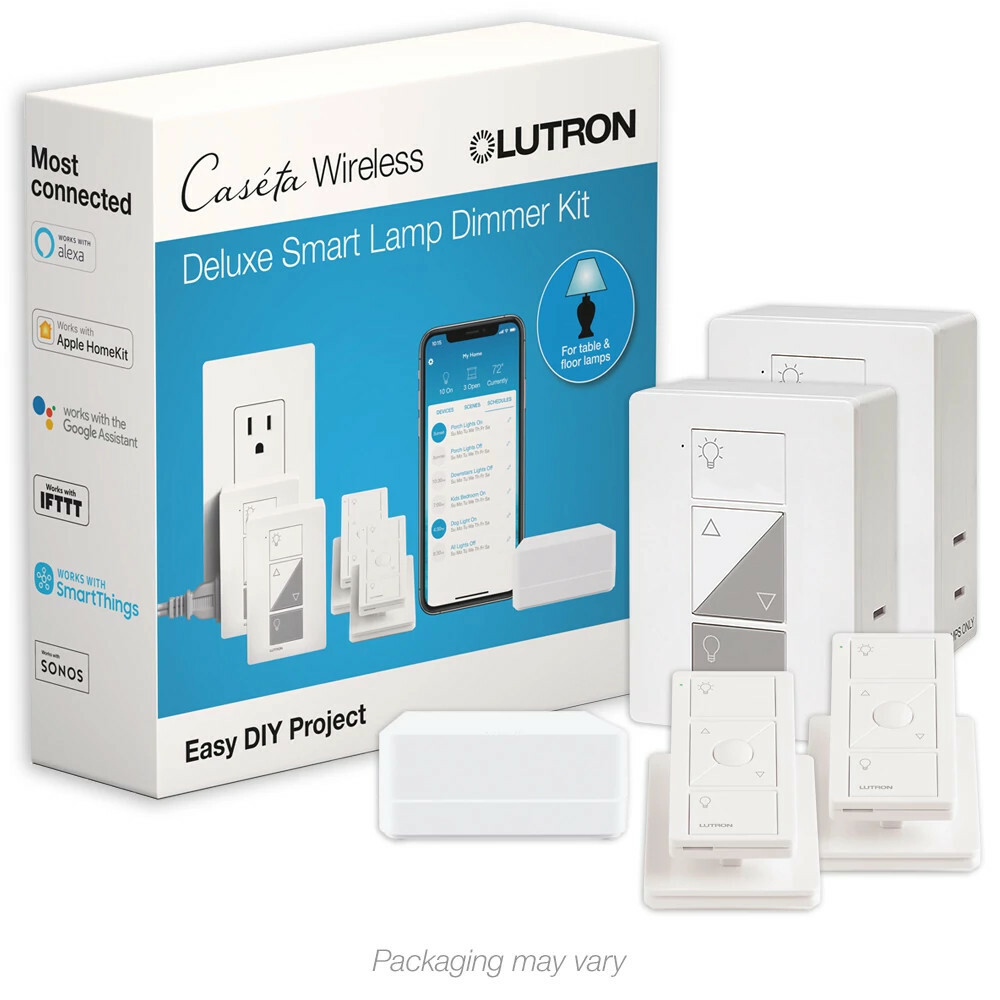 Lutron Caseta Wireless Smart Lighting Lamp Dimmer (2 Count) Starter Kit with Pedestals for Pico Remotes