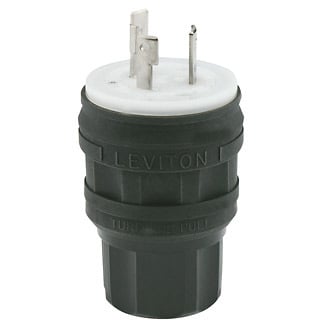 30 Amp, 125 Volt, Locking Plug, Industrial Grade, Grounding, Wetguard, Black