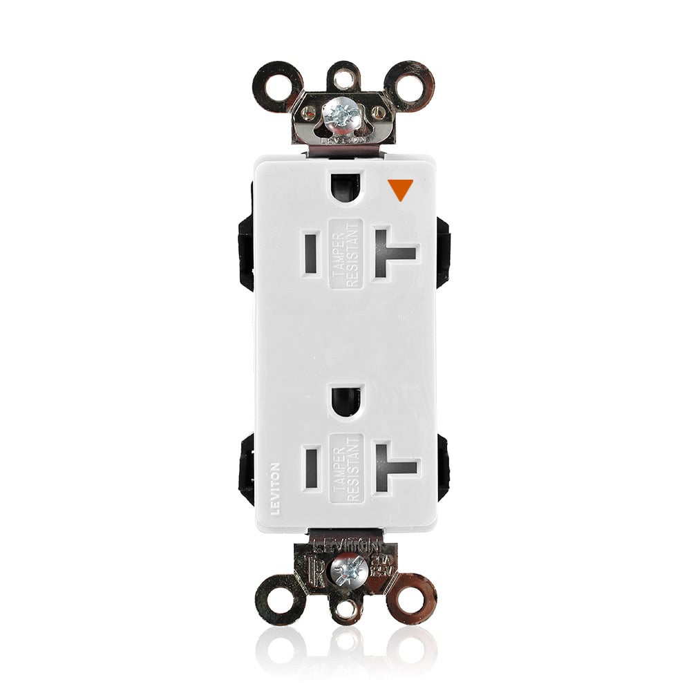 20 Amp, 125 Volt, Lev Lok Decora Receptacle, Isolated Ground, Tamper Resistant, Industrial Grade, White