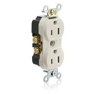 15 Amp, 125 Volt, Narrow Body Duplex Receptacle, Straight Blade, Tamper Resistant, Commercial Grade, Self Grounding, Light Almond