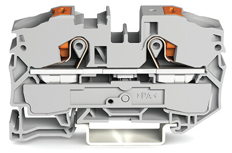 2-conductor through terminal block; with push-button; 16 mm; with test port; side and center marking; for DIN-rail 35 x 15 and 35 x 7.5; Push-in CAGE CLAMP; 16,00 mm; gray