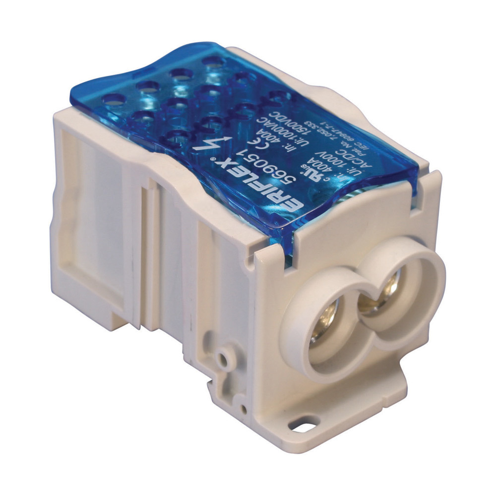 Single Pole Dist. Block, 400 A UL/CSA, 2 Cables Line, 12 Cables Load, Aluminum