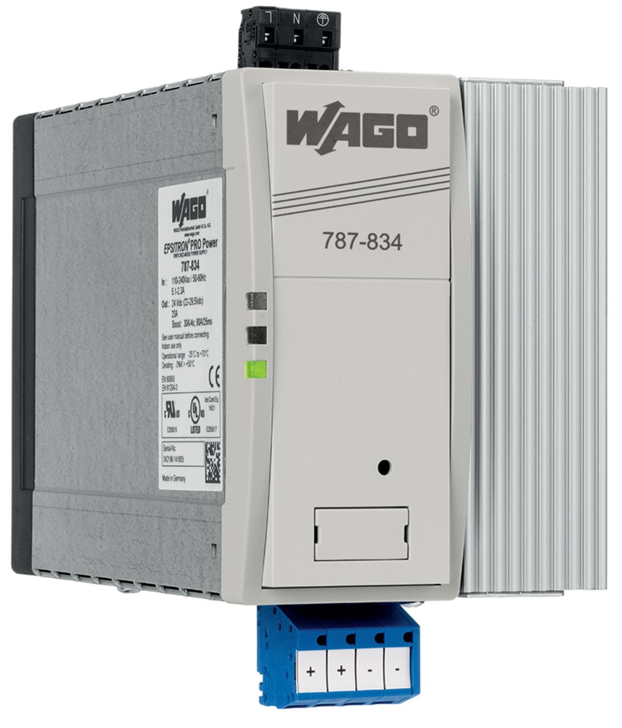 Switched-mode power supply; Pro; 1-phase; 24 VDC output voltage; 20 A output current; TopBoost + PowerBoost; DC OK contact; 2,50 mm