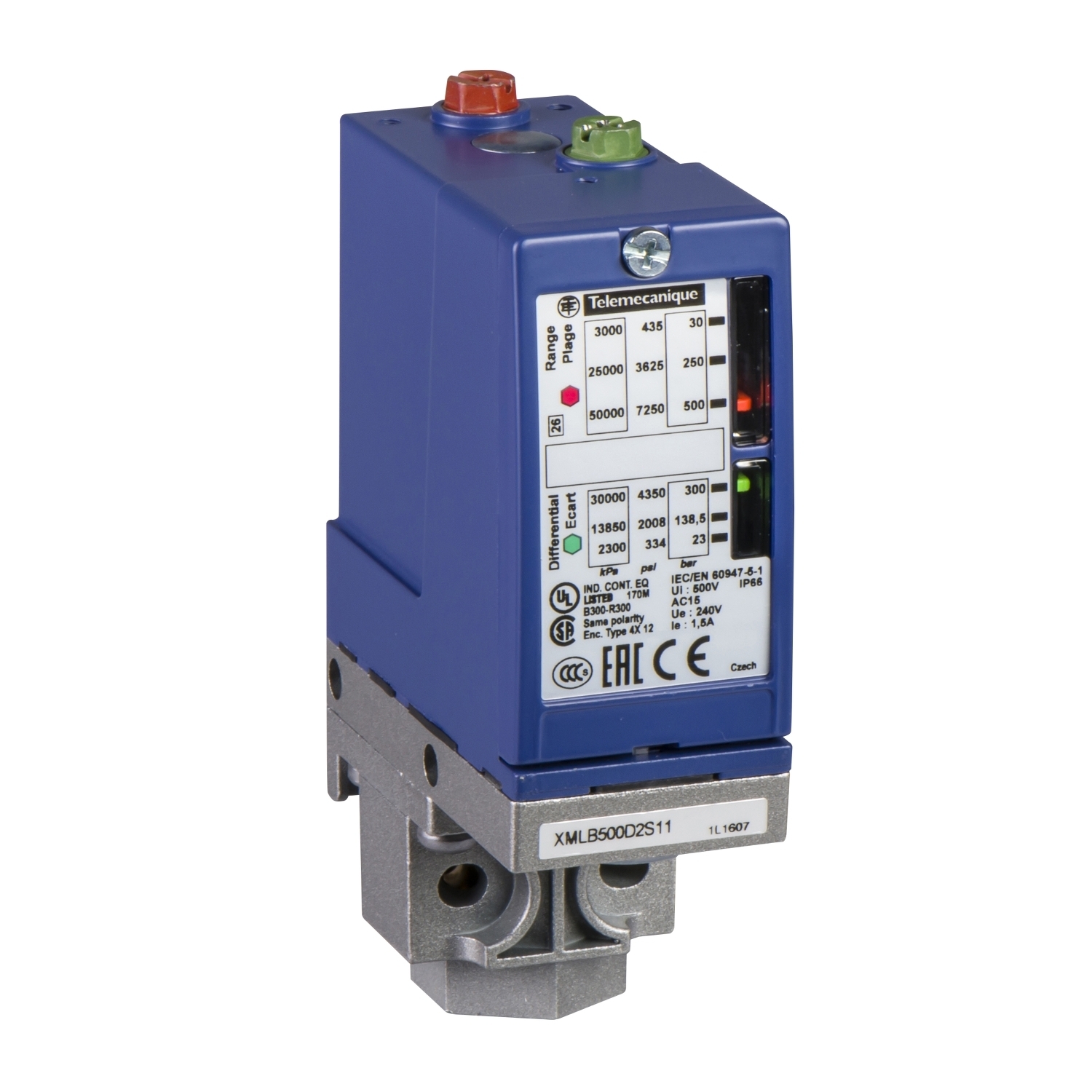 pressure switch XMLB 10 bar - adjustable scale 2 thresholds - 1 C/O