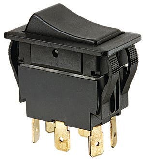 IDEAL, Rocker Switch, Full-Size, On-Off-On, Voltage Rating: 125, 227 VAC, Amperage Rating: 20, 15 AMP, Action: DPDT, Number Of Poles: 2, Connection: Spade, 6 Terminals, Size: 1.700 IN Length X 0.970 IN Weight X 190 IN Height, Mounting: 0.830 IN X 1.450 IN Hole, Operating Temperature: 32 To 185 DEG F, Hp Rating: 2 HP At 110 To 250 VAC, Panel Thickness: 0.125 IN