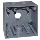 Eaton Crouse-Hinds series weatherproof outlet box, 30.5 cu in, Gray, 2" deep, Die cast aluminum, Two-gang, (4) 1/2" outlet holes