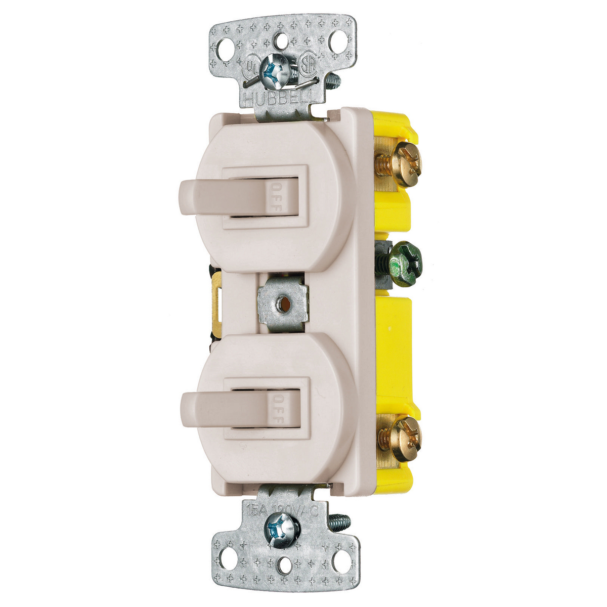 Two Three Way Toggle Combination Device, Residential 15A 120V AC, Self Grounding, Side Wired