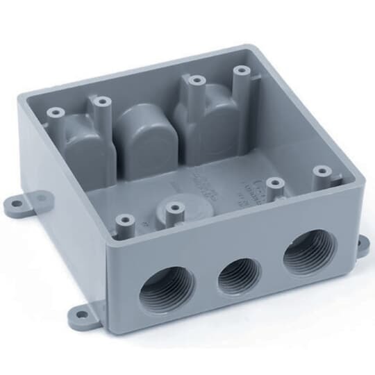 Two Gang Weatherproof T-Box, Length 4.62 Inches, Width 4.62 Inches, Depth 2 Inches, Material PVC, Color Gray