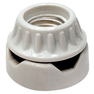 Medium Base, Two-Piece, Keyless, Incandescent, Unglazed Porcelain Lampholder, Surface Mount Low, Single Circuit, Back Wired, White