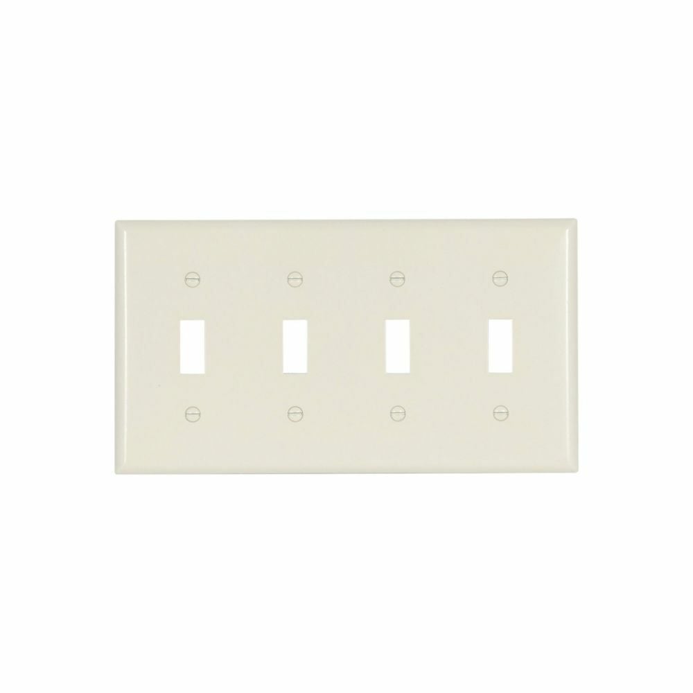 Eaton Toggle wallplate, Lt. Almond, Toggle Cutout, Thermoset, Four- gang, Standard, ED Box