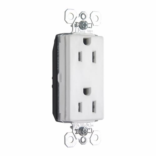 PlugTail Tamper-Resistant Decorator Spec Grade Duplex Receptacle, 15amp 125volt, White