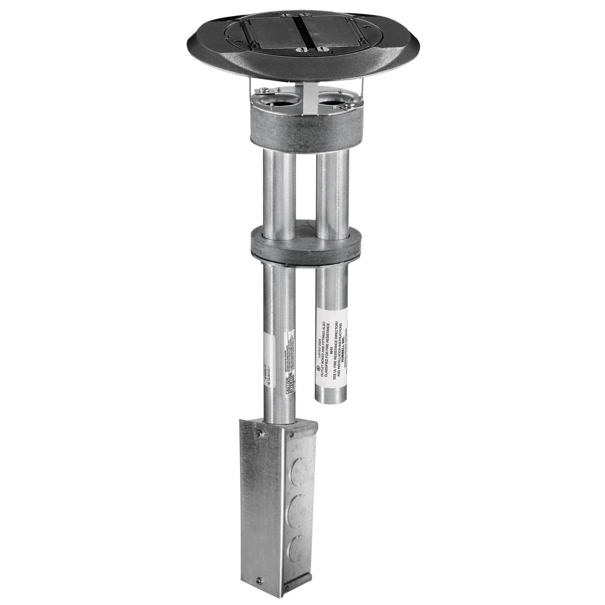 In-Floor Delivery Systems, SystemOne, Fire-Rated Poke-Through, 1 Piece Unit, Dual StyleLine Decorator Openings, Junction Box, Cover with Black Finish