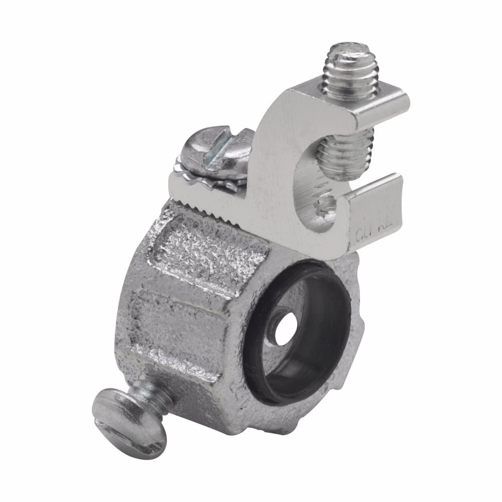 Eaton Crouse-Hinds series HGLS grounding bushing, Rigid/IMC, Aluminum lug, #4-14 AWG, Malleable iron, 150C, Threadless, 2", Set screw