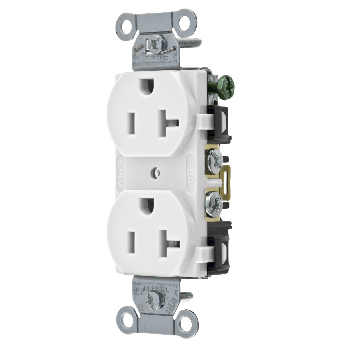 Straight Blade Devices, Receptacles, Duplex, Commercial/Industrial Grade, 2-Pole 3-Wire Grounding, 20A 125V, 5-20R, White, Single Pack.