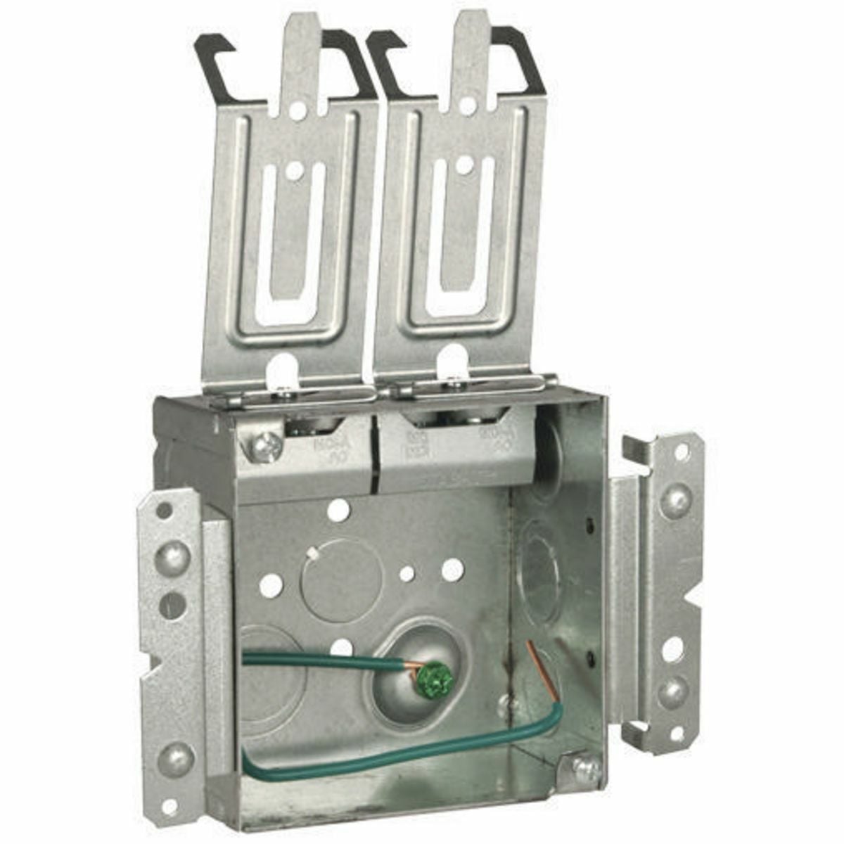 4 in. Square Box, Welded with (2) STAB-IT Connectors on Top, 2-1/8 in.Deep, 600V, 8 in. #12 Solid Copper Pigtail, UBS, M Bracket, CableManagement Clips