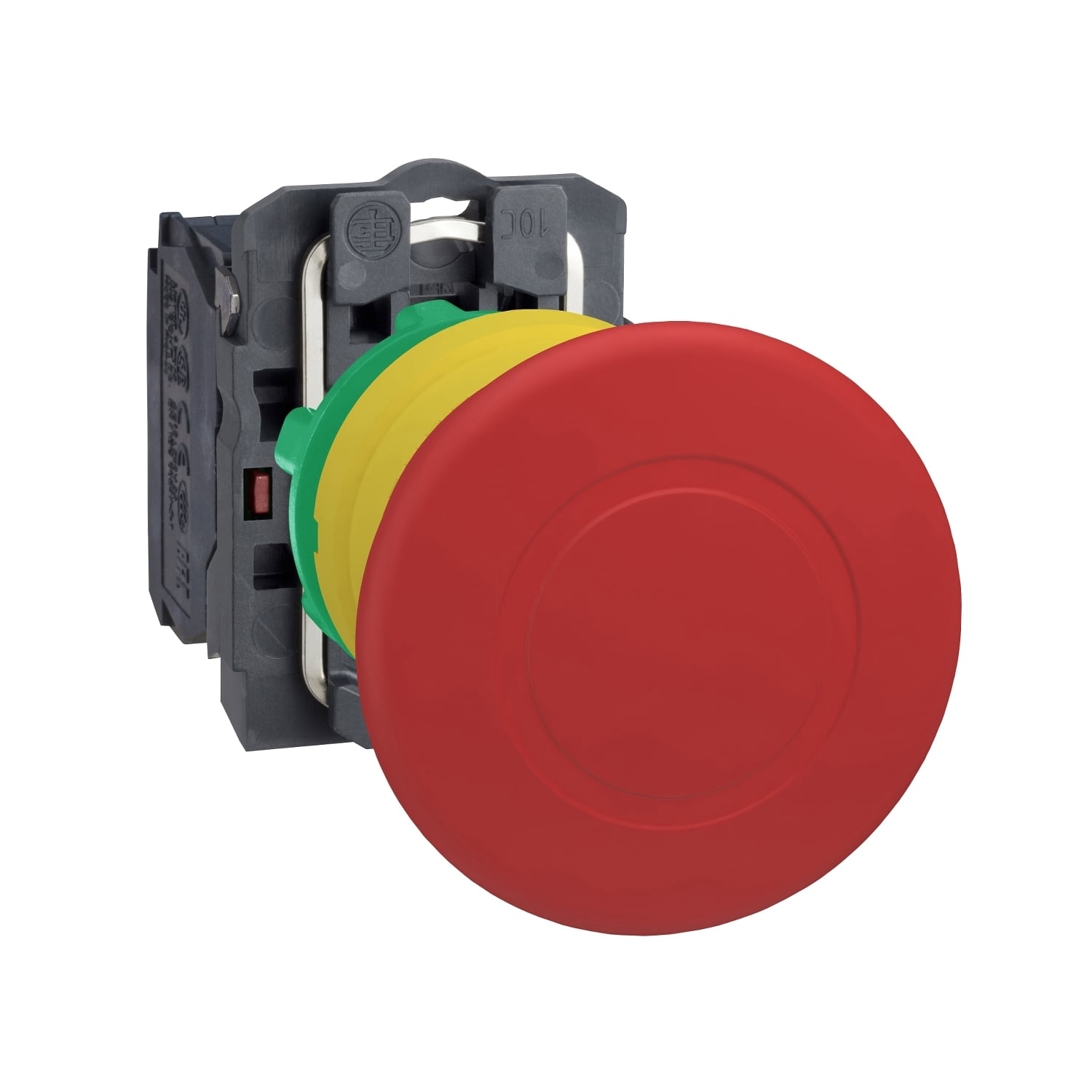 Emergency stop switching off, Harmony XB5, plastic, red mushroom 40mm, 22mm trigger latching push pull, 1NC