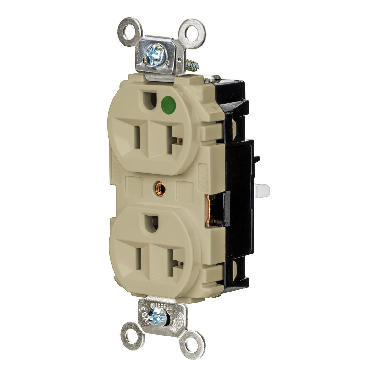 Straight Blade Devices, EdgeConnect, Duplex Receptacle, Hospital Grade, 2-Pole 3-Wire, 20A 125V, 5-20R, Screwless Terminal, Ivory