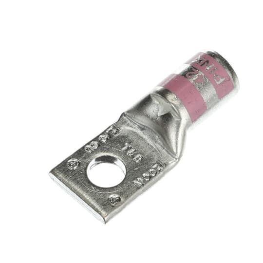 Copper One-Hole Lug, Standard Barrel, Peep Hole, Max 35kV, Wire Size 1/0 AWG, 5/16 Inch Bolt Size, Tin Plated, Die Code 42, Die Color Code Pink