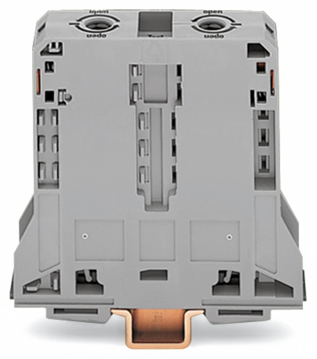 2-conductor through terminal block; 95 mm; lateral marker slots; only for DIN 35 x 15 rail; POWER CAGE CLAMP; 95,00 mm; gray