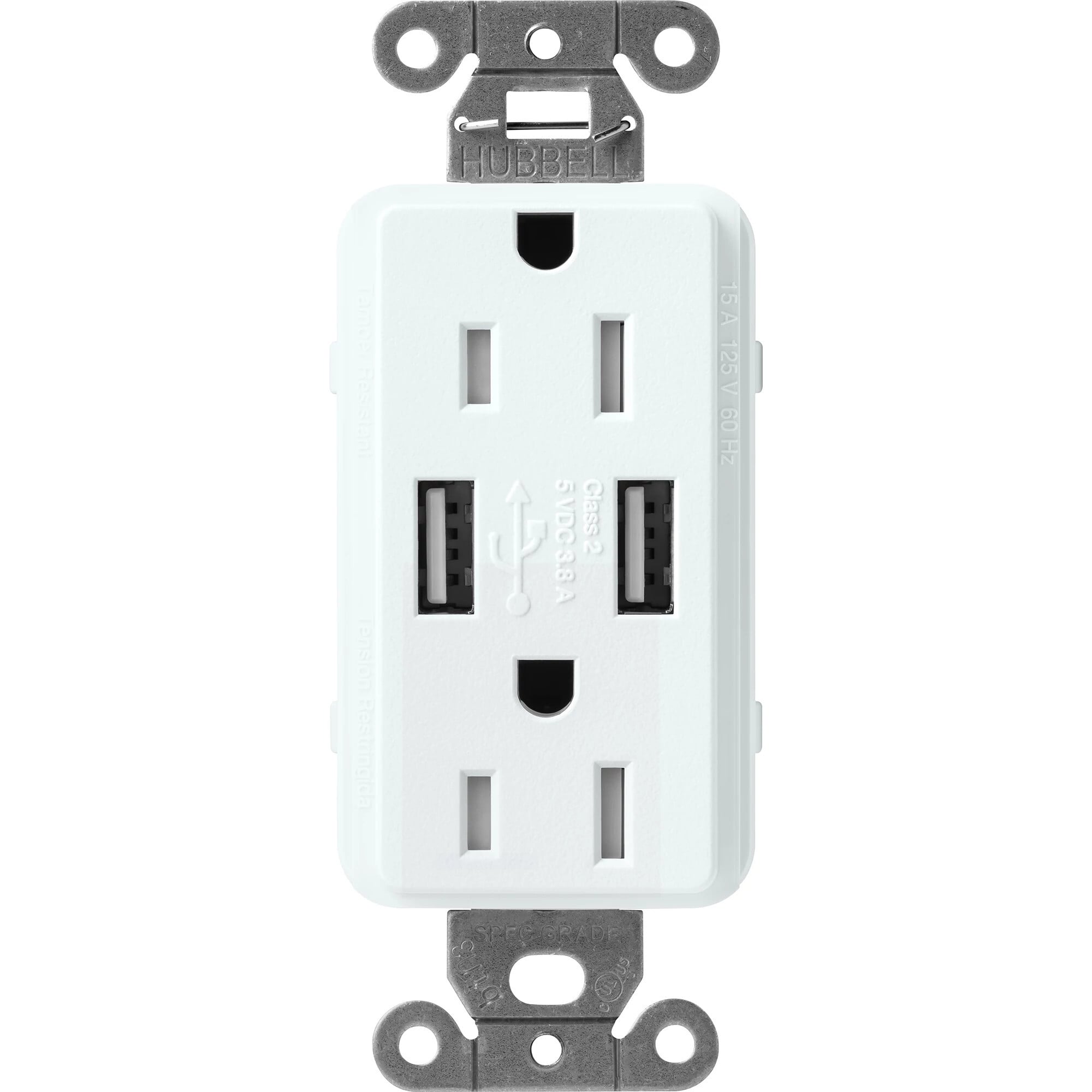 Lutron Claro USB Type A 2.0 Duplex Receptacle, 15 Amp, Glacier White