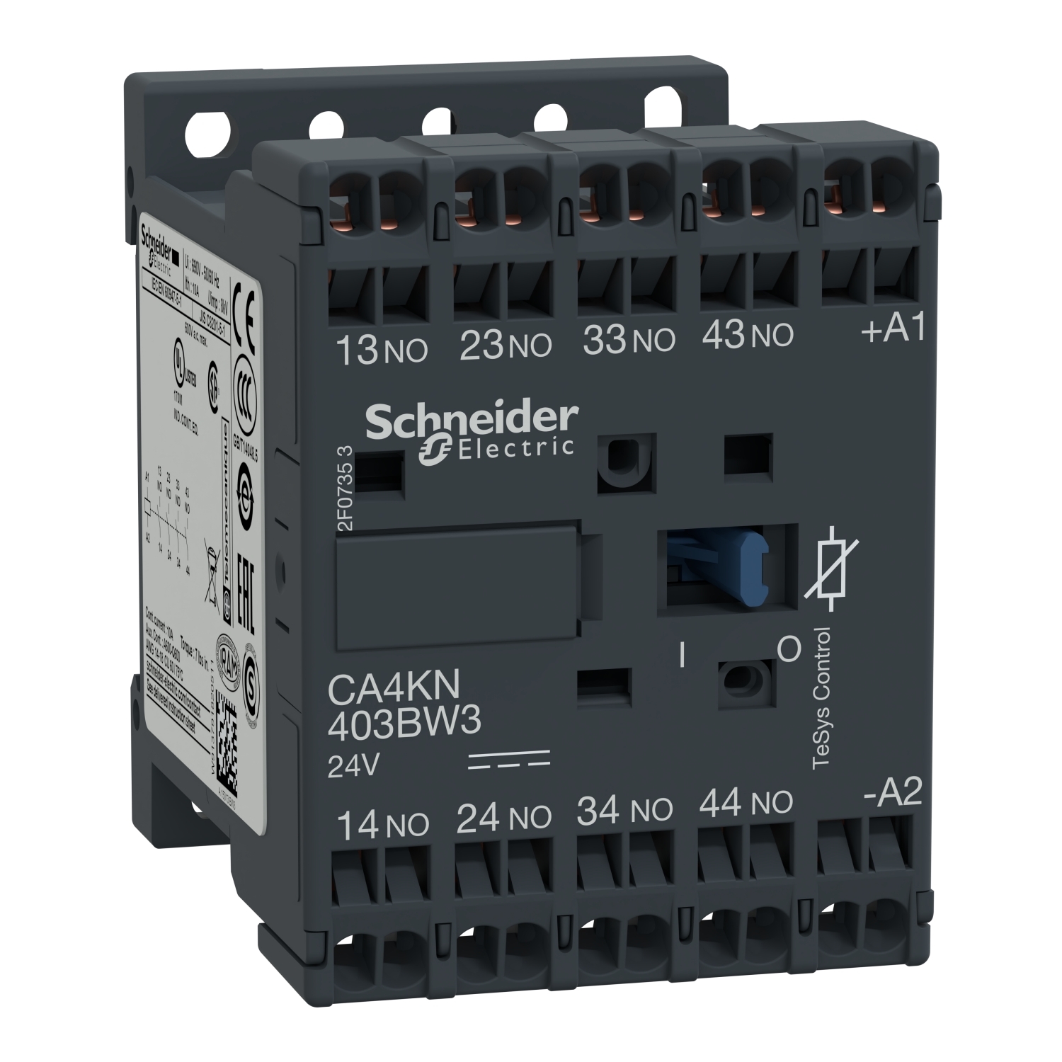 Control relay, TeSys K, 4 NO, lt or eq to 690V, 24VDC low consumption coil