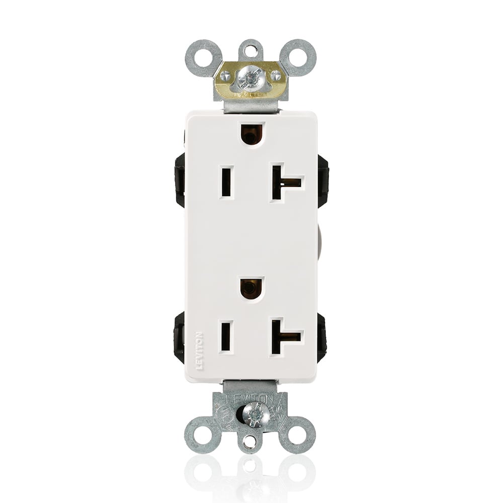 20-Amp, 125-Volt, Decora Plus Duplex Receptacle, Commercial Grade, Straight Blade, Self Grounding, White