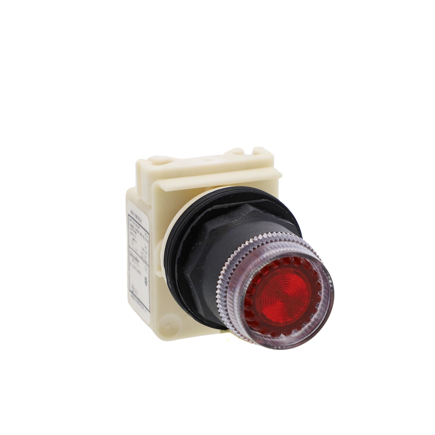 Illuminated push-button head, Harmony 9001SK, plastic, plastic guard flush, red, 30mm, spring return, LED red, 120V