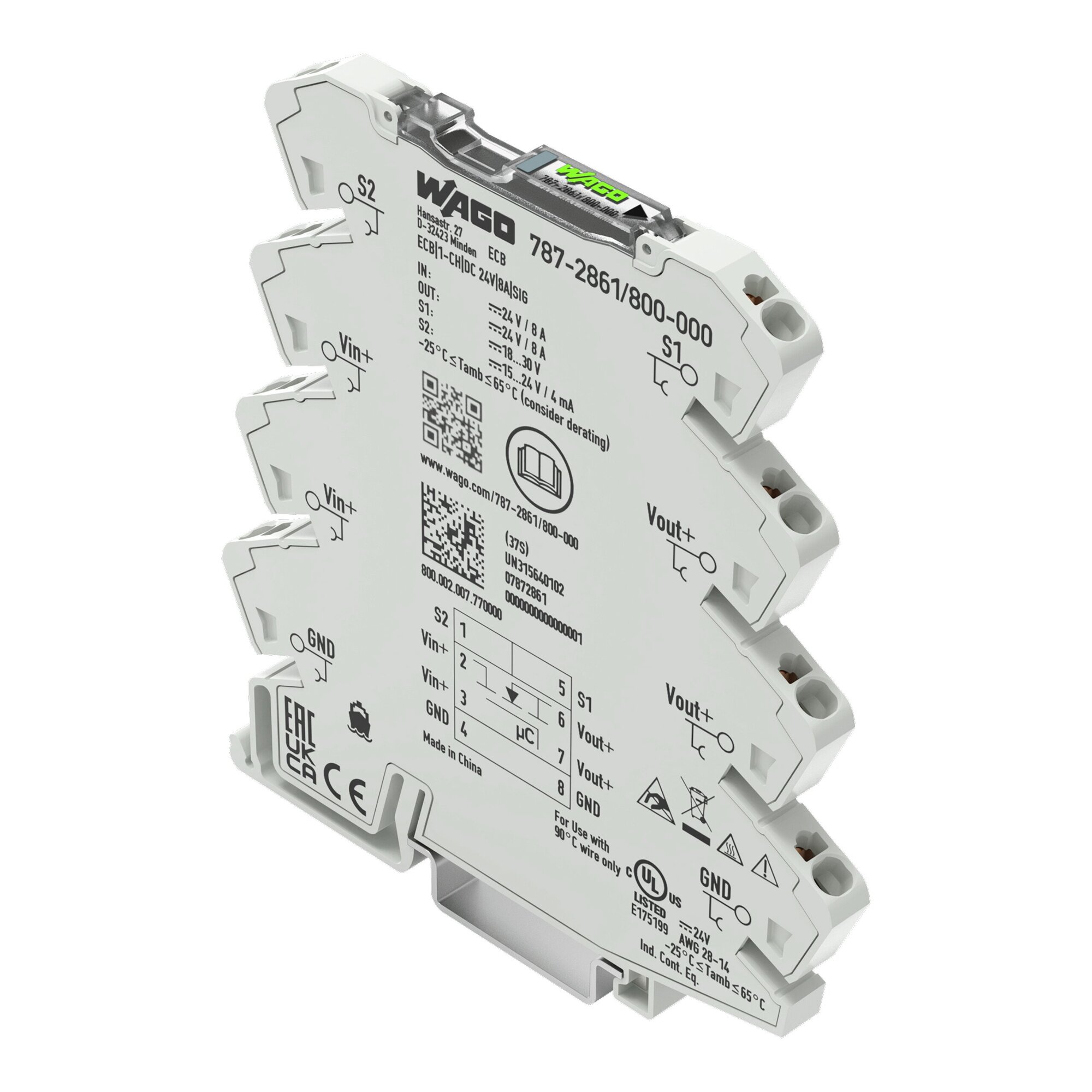 Electronic circuit breaker; 1-channel; 24 VDC input voltage; 8 A; Signal contact