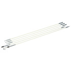 Glo Stix Kit 3/16" x 8' (4.7mm x 2.4m) with Bullet and "J" Hook Nose Tips.  Fish Stix Luminescent fiberglass rods glow in the dark to make fishing voice, data and video wires easier in dark spaces, such as above ceilings, in walls, and below sub-floors.  More flexible for fishing in walls through outlet box holes.  Sturdy, steel-threaded connectors are interchangeable with Greenlee 1/4" (6.4 mm) Fish Stix.  Clear, non-metalic storagetube keeps Glo Stix charged and ready to use.  200 lbs. (0.9 kN) maximum pulling strength.  Optional Whisk Nose Tip is available for fishing over obstacles, and can be used to guide extended Glo Stix sideways above ceilings by rotating.  Can also be used to fish longer lengths by providing a tip that can be snagged from the opposite direction with another extended Fish or Glo Stix with a hook nose tip.