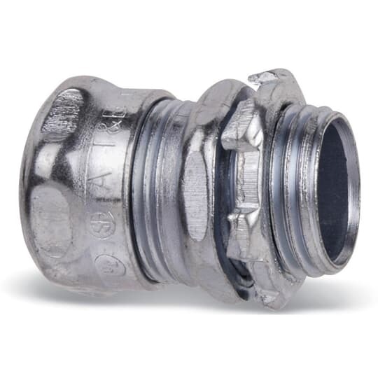 3/4 Inch Compression Connector, Steel Electro Zinc Plated for Use with EMT Conduit