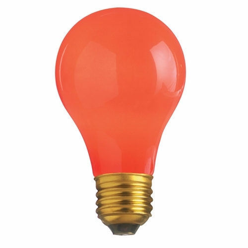 Incandescent General Service Lamp, Designation: 60A/R, 130 V, 60 WTT, A19 Shape, E26 Medium Base, Ceramic Red, C-9 Filament, 2000 HR, 4-1/8 IN Length, 2-3/8 IN Diameter