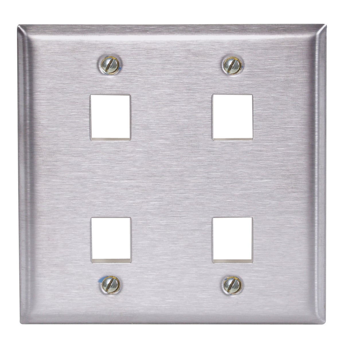 Phone/Data/Multimedia Faceplate, Stainless Steel Plate, Double-Gang, 4-Port