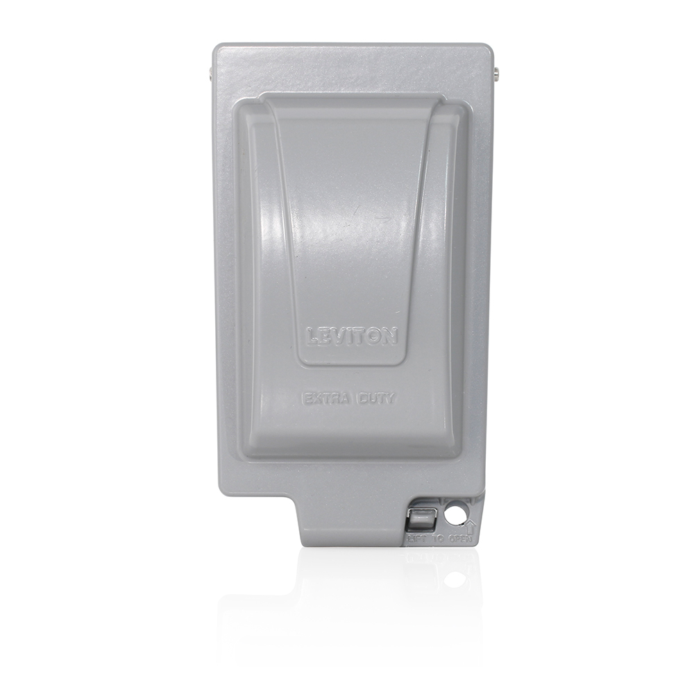 Single Gang Extra-Duty Outlet Box Hood (While-In-Use Cover) Vertical Device Mount Device Mount, Die-Cast Aluminum, Includes Inserts for Single, Duplex and Decora/GFCI Receptacles, Also Includes Pre-Installed Weatherproof Gasket - Gray