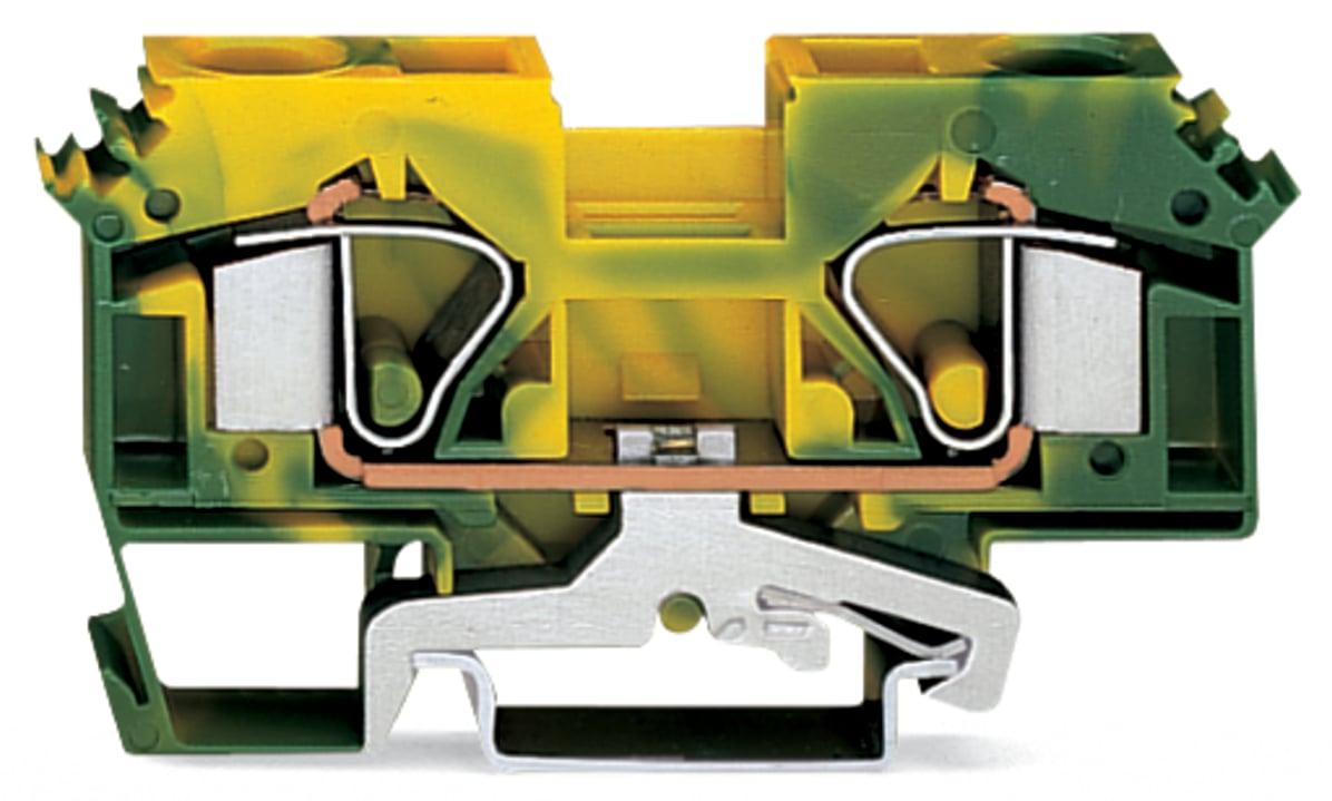 2-conductor ground terminal block; 16 mm; lateral marker slots; for DIN-rail 35 x 15 and 35 x 7.5; CAGE CLAMP; 16,00 mm; green-yellow