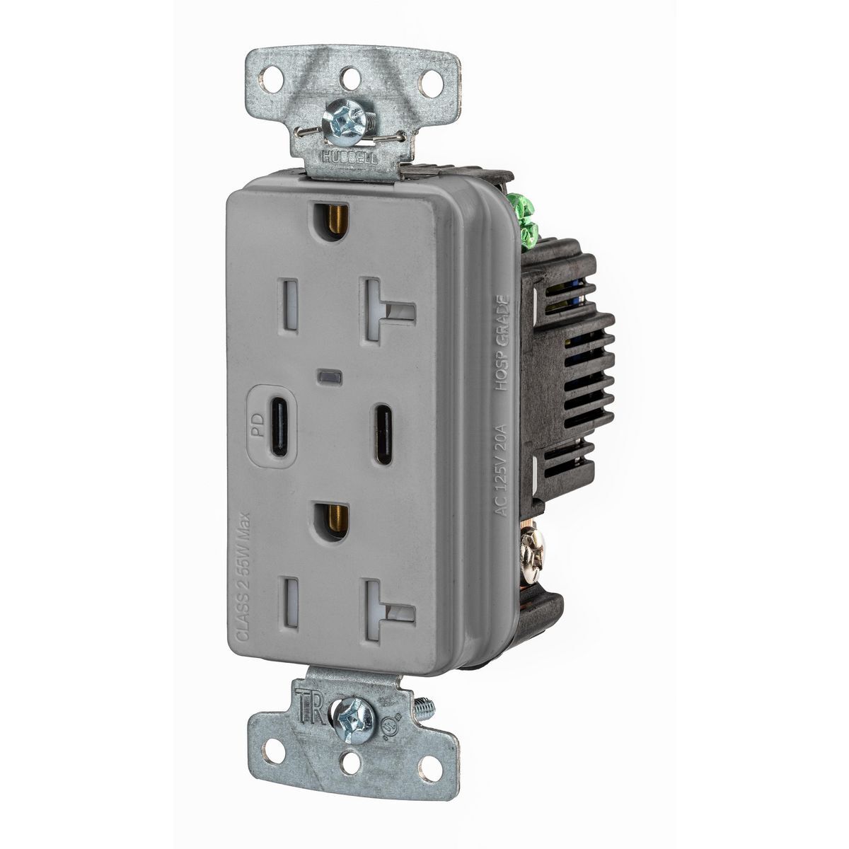 Tamper Resistant Receptacle, 2-Pole 3-Wire Grounding, 1 Type "C" Power Delivery, 1 Type "C" Standard 5V
