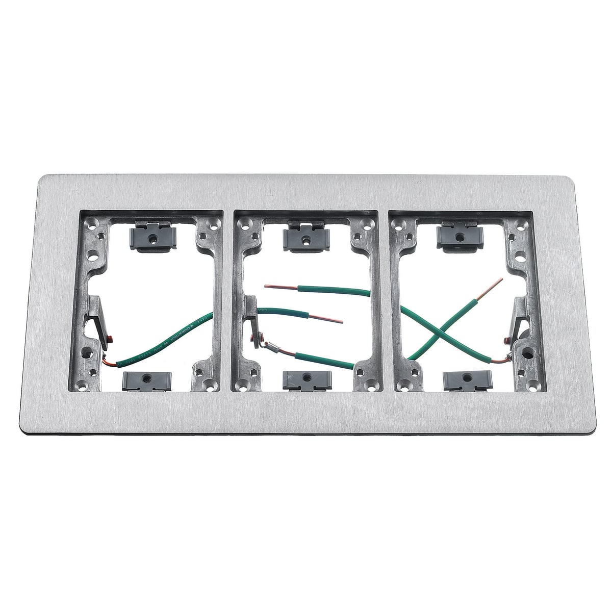 Flush Concrete Floor Box Series, 3-Gang Flat Flange with Grounding Wire, Rectangular, 6.00" X 11.43", Brushed Aluminum