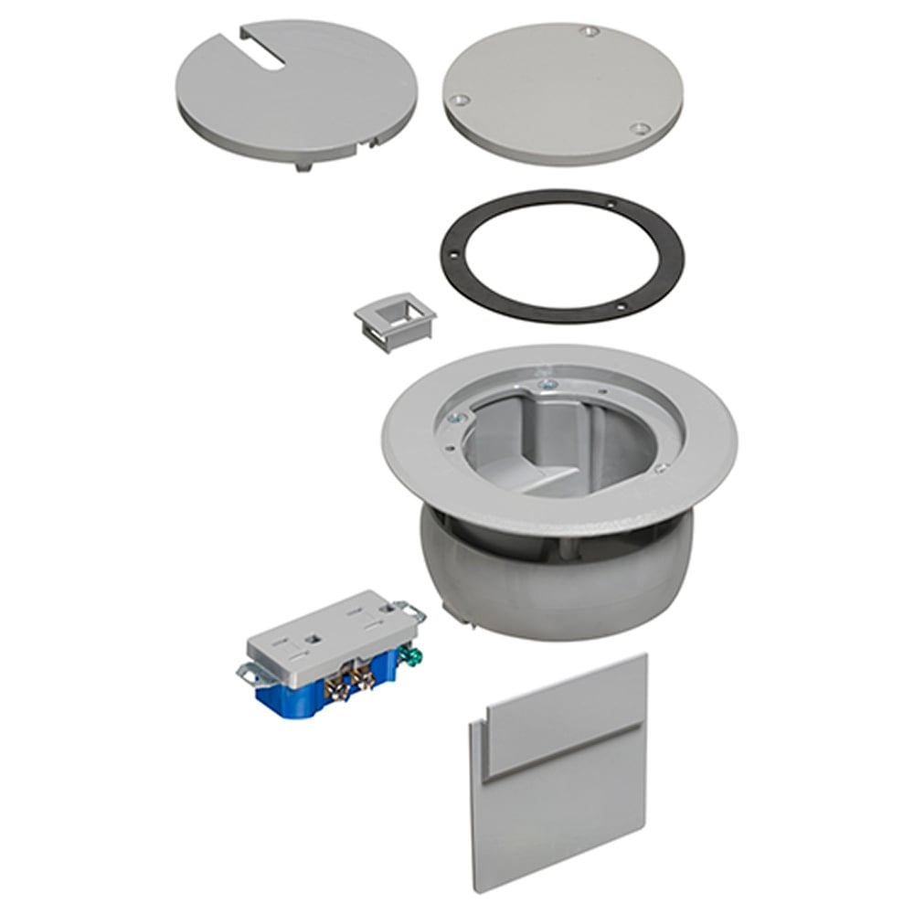 IN BOX cover kit. recessed receptacle and low voltage keystone for new concrete. Installs in Arlington's FLBC4500 and FLBC4502 box. Non metallic. Color Gray.