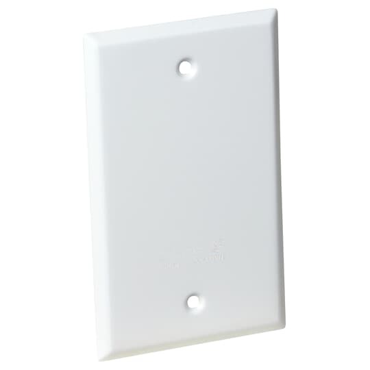 Single Gang White Cover, Blank, Device mount. Gasket and screws included.